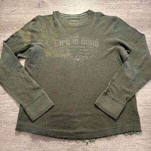 Life Is Good Shirt Adult Large Green Thermal Graphic Tee Long Sleeve Crew Neck